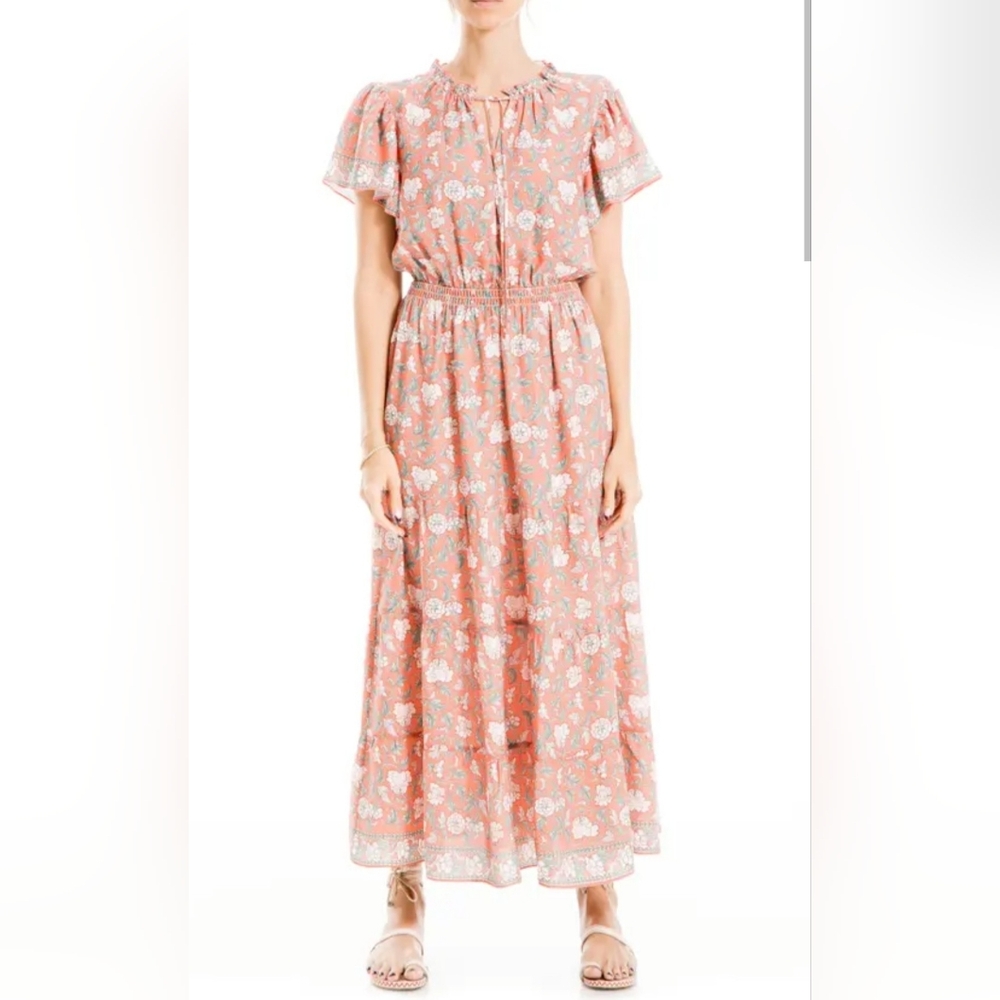Max Studio Flutter Sleeve Maxi Dress - Coral Carnatuon - Size XL - MSRP $148 - Picture 3 of 13